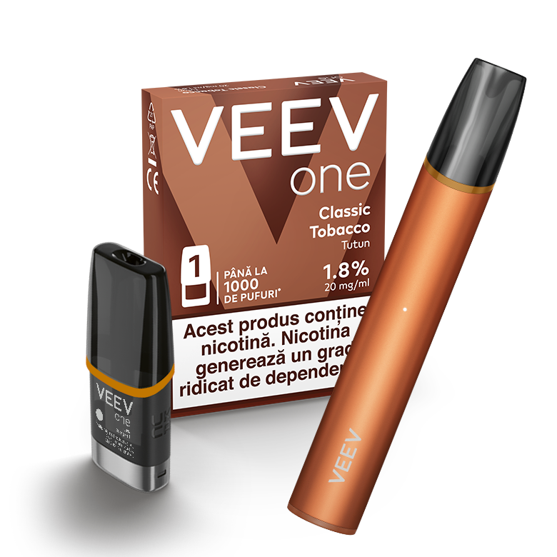Dispozitivul VEEV NOW ultra si capsule veev one Classic Tobacco